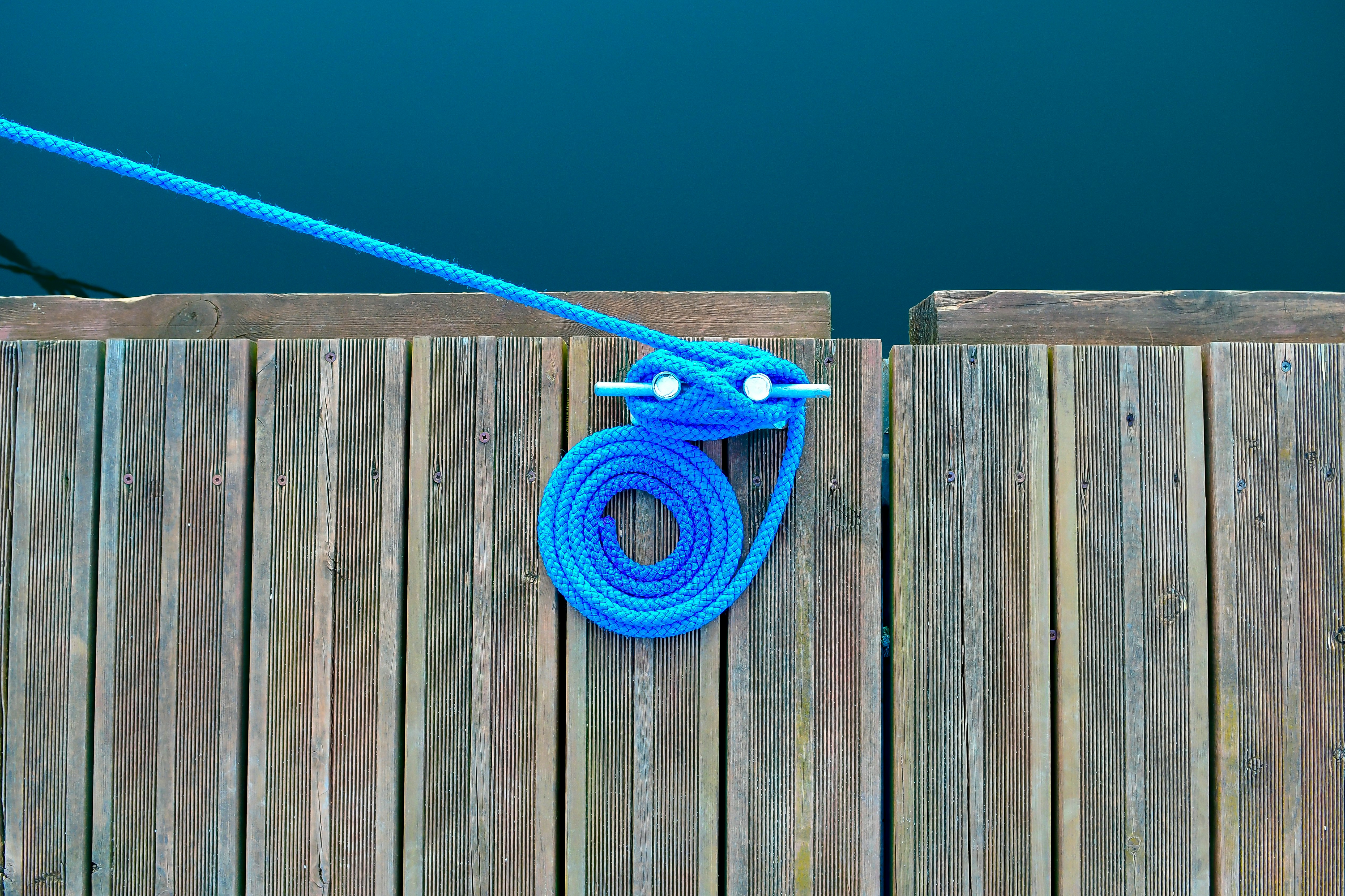 blue strap on brown wooden fence